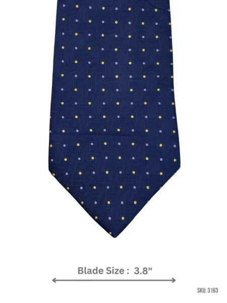 Navy Blue Tie with Yellow and Light Blue Dot Grid Pattern