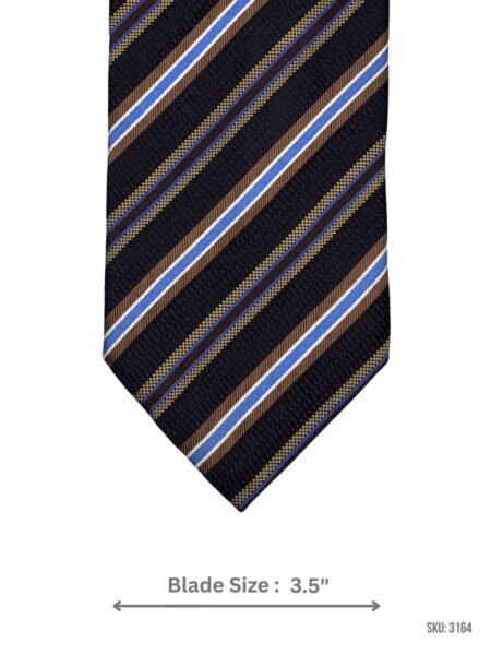 Black Tie with Brown, Light Blue and White Diagonal Stripe Pattern