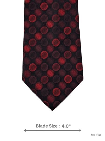 Black Tie with Burgundy and Charcoal Polka Dot Pattern