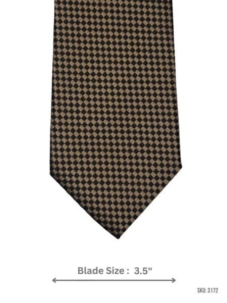 Brown Tie with Black Micro Square Grid Pattern