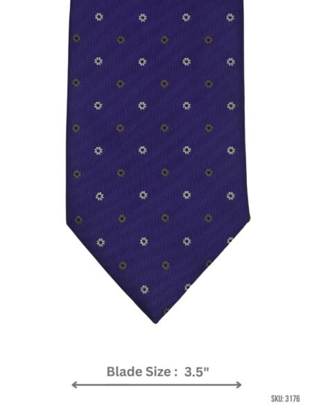 Purple Tie with White and Gold Mini Floral Dot Pattern
