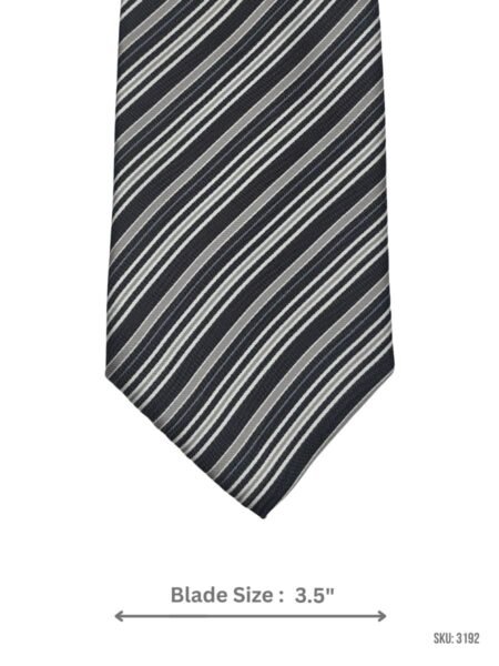Charcoal Gray Tie with Silver and White Diagonal Multi-Stripe Pattern