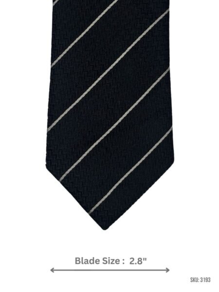 Black Tie with White Stripes and Herringbone Texture
