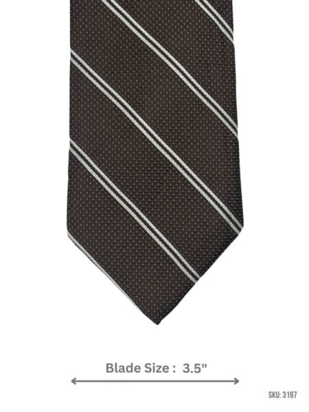 Brown Tie with White Diagonal Stripes and Micro-Dot Texture
