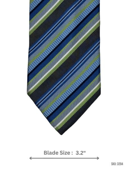 Black Tie with Navy Blue, Light Blue, Olive Green and White Diagonal Stripes
