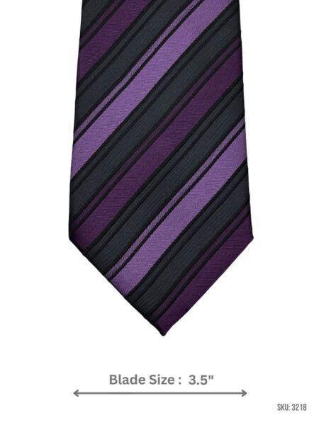 Black Tie with Dark Purple and Light Purple Diagonal Stripes