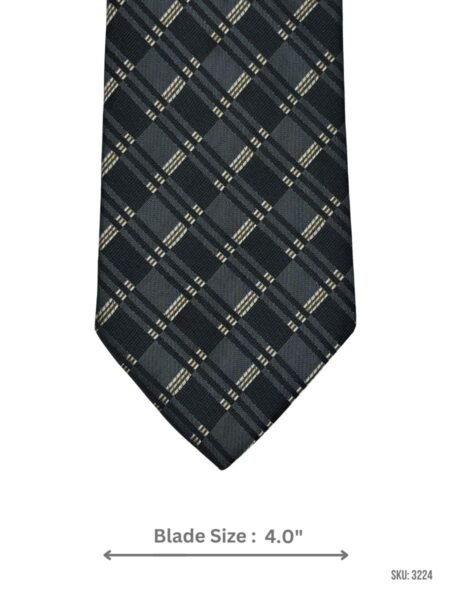 Black and Dark Gray Tie with Yellow and White Plaid Check Pattern
