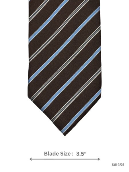 Brown Tie with Light Blue and White Diagonal Stripe Pattern