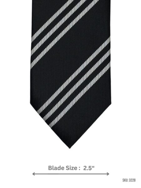 Black Tie with White Triple Diagonal Stripes