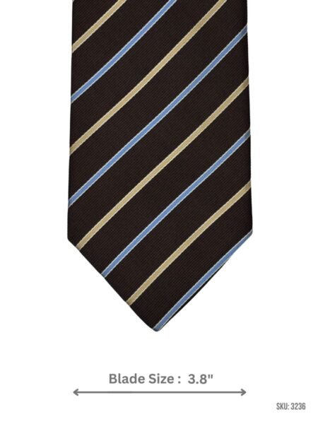 Dark Brown Tie with Light Blue and Yellow Diagonal Stripes