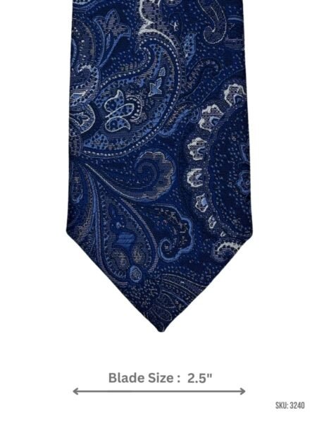Navy Blue Tie with Light Blue and Silver Paisley Pattern