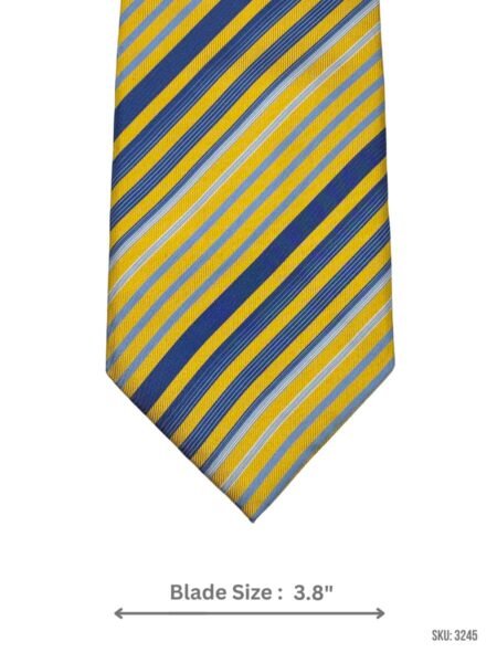 Yellow Tie with Navy Blue and Light Gray Diagonal Stripes