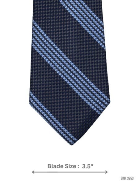 Navy Blue Tie with Light Blue Multi-Stripe Diagonal Bands