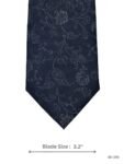 Navy Blue Tie with Gray Floral Vine Scroll Pattern