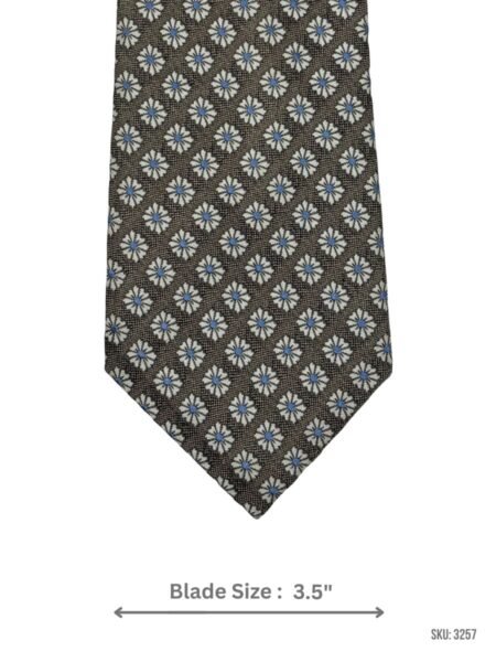 Brown Tie with Light Blue and White Floral Medallion Pattern