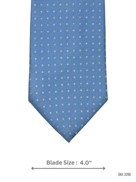 Light Blue Tie with White and Pale Yellow Square Dot Grid Pattern