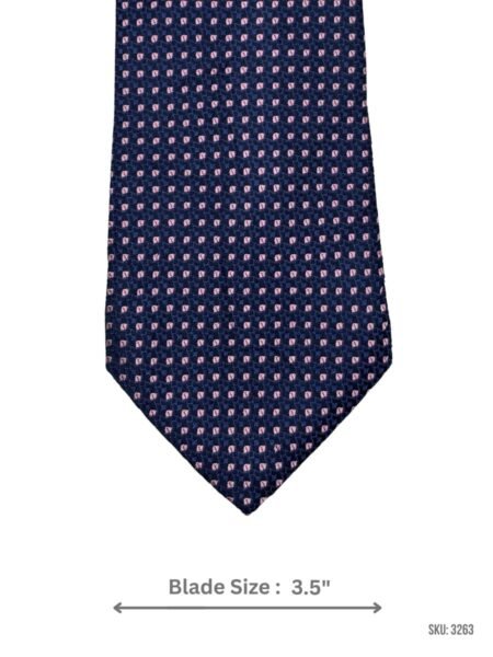 Navy Blue Tie with Light Pink Mini Square Geometric Pattern