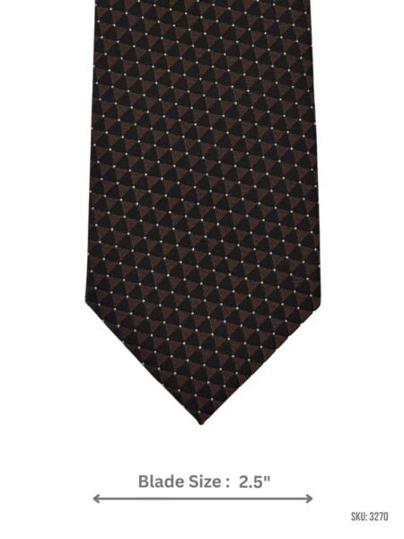 Black Tie with Brown Triangle Geometric Pattern and White Pin Dots