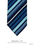Navy Blue Tie with Teal, Light Blue, Royal Blue and White Diagonal Stripe Pattern
