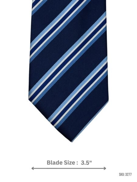 Navy Blue Tie with Light Blue and White Diagonal Stripe Pattern