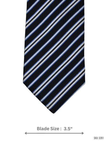 Dark Navy Tie with Light Blue & White Diagonal Striped Pattern