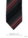 Black Skinny Tie with Red, Silver & Charcoal Racing Stripe Design