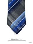 Black Tie with Navy, Royal Blue, Light Blue & Silver Grey Plaid Stripe Design