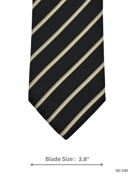 Midnight Black Tie with Ivory & Beige Diagonal Stripe Design