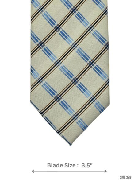 Olive Green Tie with Blue & Black Plaid Check Pattern