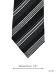 Jet Black Tie with Silver, White & Charcoal Multi-Stripe Pattern