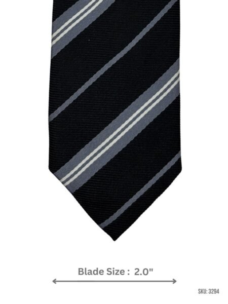 Black Tie with Silver & Slate Grey Diagonal Stripe Pattern