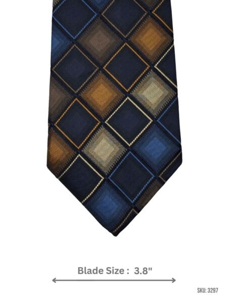 Navy Tie with Blue, Gold, Beige & Taupe Diamond Check Pattern