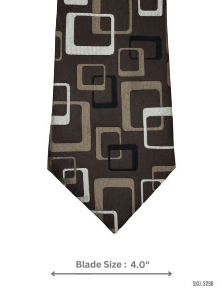 Mocha Brown Tie with Beige, Cream & Black Overlapping Square Pattern