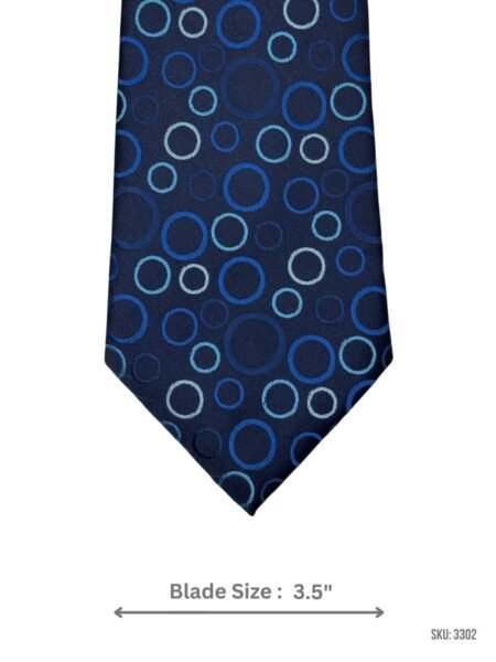 Midnight Navy Tie with Royal Blue & Sky Blue Ring Circle Pattern