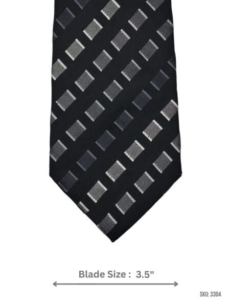 Charcoal Black Tie with Silver and Pewter Rectangle Motif