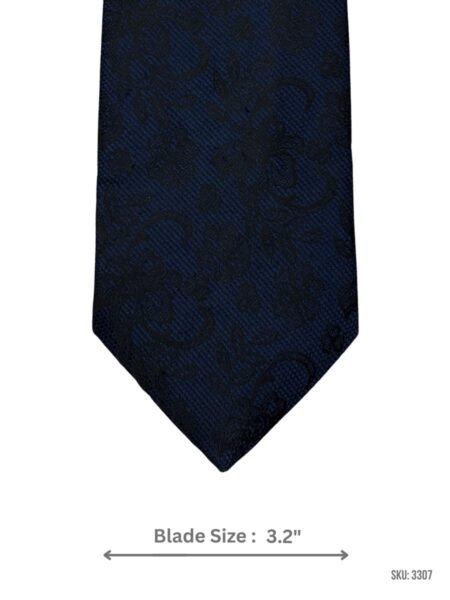 Midnight Blue Tie with Black Tonal Floral Jacquard Design