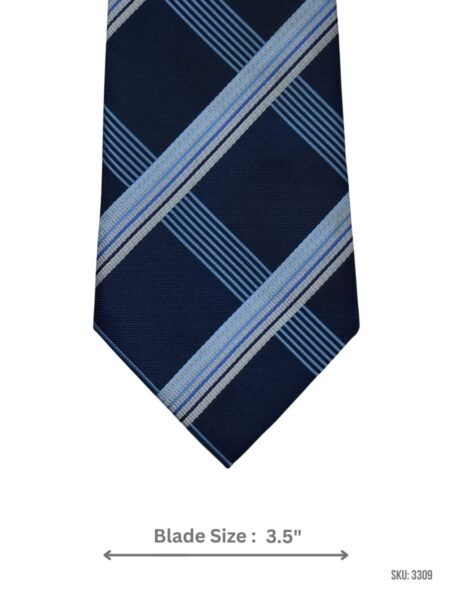 Navy Executive Tie with Sky Blue & Silver Cross-Stripe Pattern
