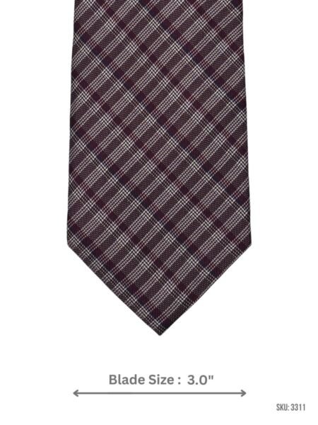 Burgundy Tie with Beige, Ivory & Navy Plaid Check Pattern