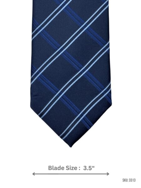 Navy Blue Tie with Light Blue & Royal Blue Diagonal Grid Pattern