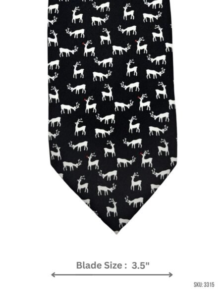 Black Tie with White Deer Print Pattern