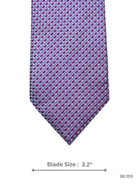 Light Blue Tie with Pink Micro Geometric Square Pattern