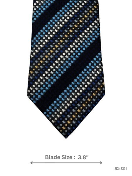 Black Tie with Light Blue, Navy Blue, White & Yellow Micro Diamond Pattern