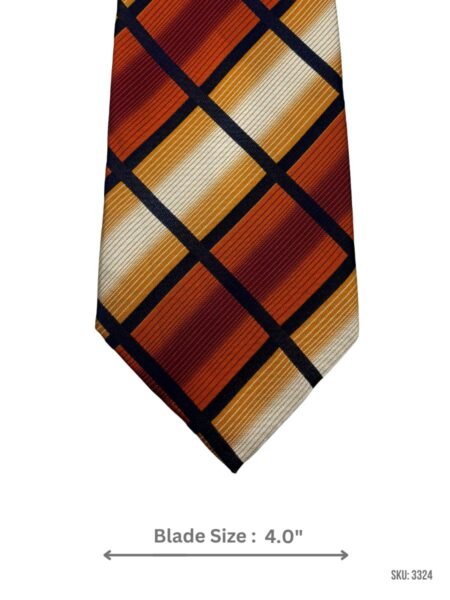 Orange, Gold & Black Large Check Pattern Tie