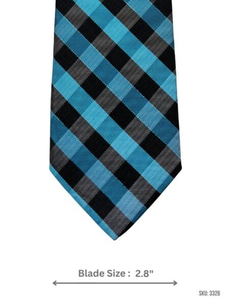 Turquoise Blue, Black & Grey Check Pattern Tie
