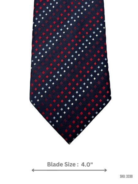 Navy Blue Tie with Red, White & Light Blue Micro Square Pattern