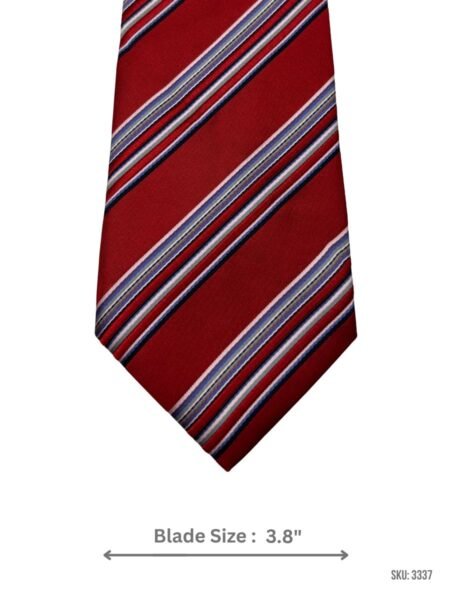 Red Tie with White, Blue & Grey Diagonal Stripes