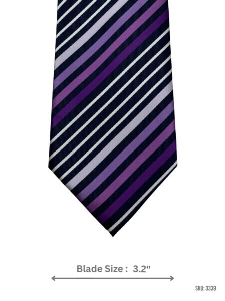 Navy Blue Tie with Purple, White & Lavender Diagonal Stripes