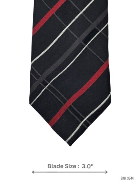 Black Tie with Red, White & Charcoal Diagonal Plaid Stripe Pattern