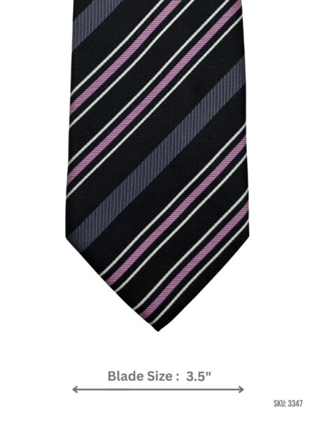 Black Tie with Pink, White & Charcoal Diagonal Stripe Pattern
