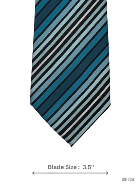 Teal Blue Tie with Black, Aqua & White Diagonal Stripe Pattern